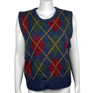 Vintage Argyle Sweater Vest By Pasta Womens L Wool Blend Sleeveless Knit